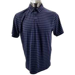 Under Armour Polo Shirt Mens L Blue  Loose HeatGear Striped Short Sleeve Golf